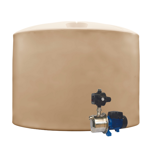 Smooth Cream 45,400L Round Straight Wall Water Tank and Bianco BIA-INOX60S2MPCX Pump