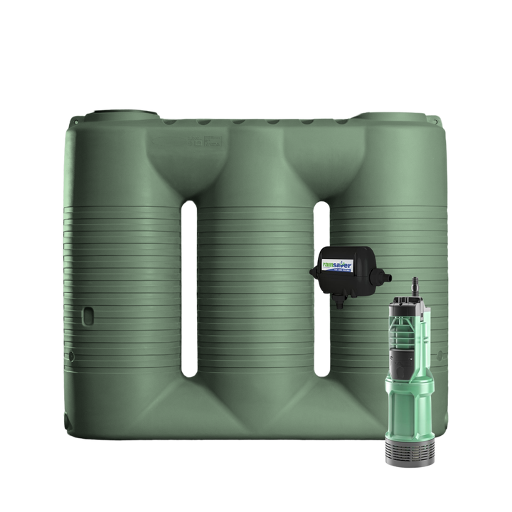 Green 2,000L Slimline Water Tank SLR and Rainsaver MK4e and BIA-AUTOSUB