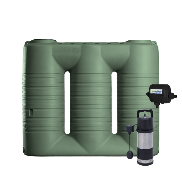 Green 2,000L Slimline Water Tank SLR and Rainsaver MK4e and BIA-AUTOSUB